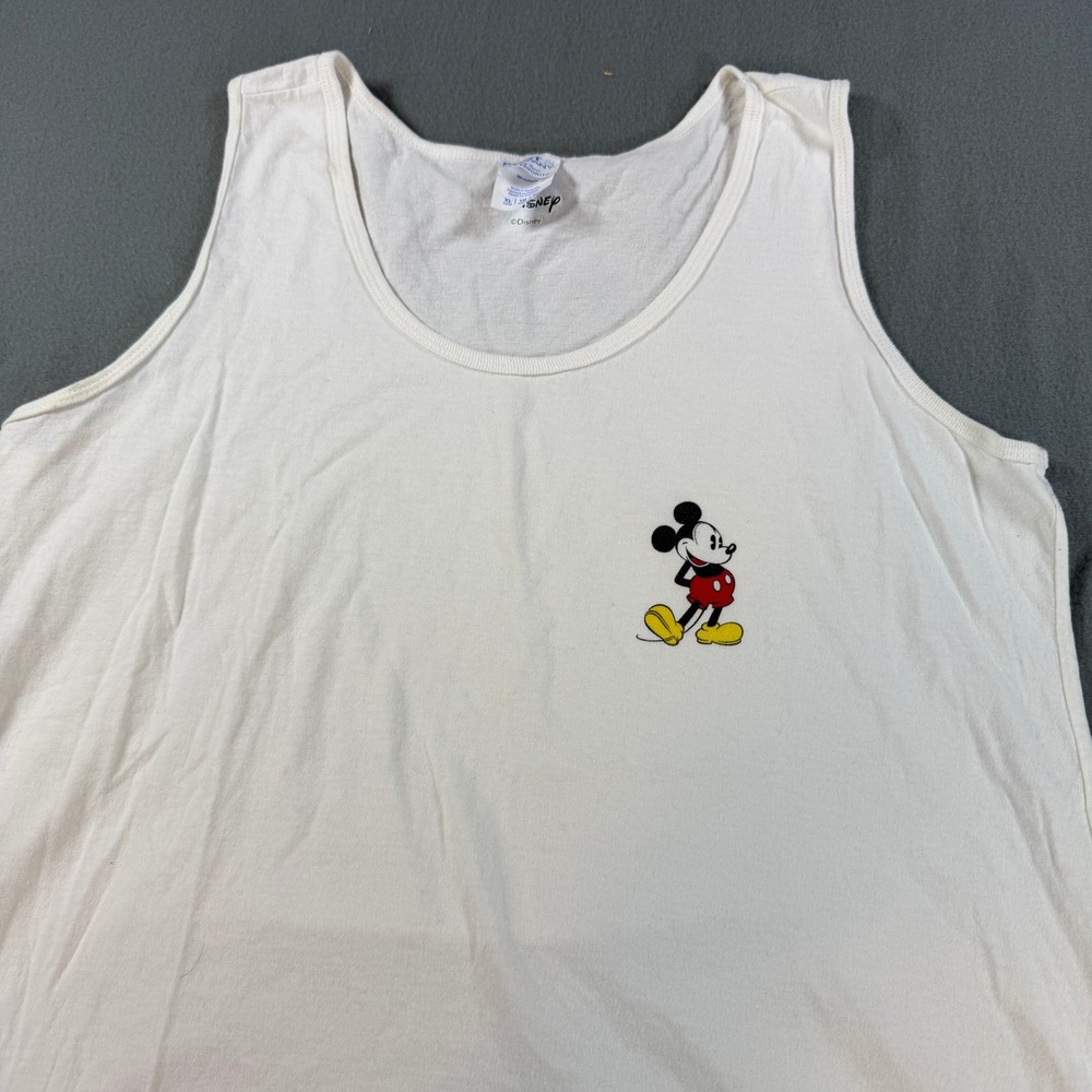 Disney Mickey Mouse Tank Top XL White Port & Company Ring Spun Sleeveless Shirt